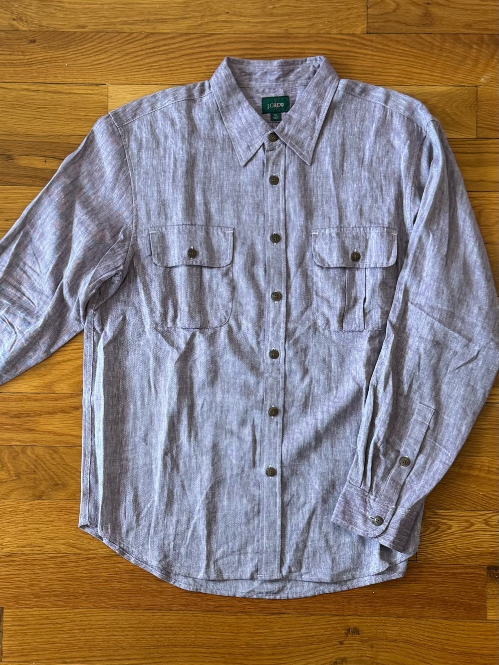 J.Crew Linen Blend Shirt Purple Herringbone Utility Button Down